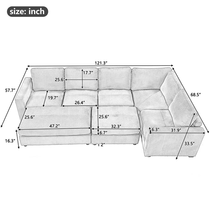 Sectional Couch Sofa Bed Modular Sofa With Two Movable Ottomans For Living Room