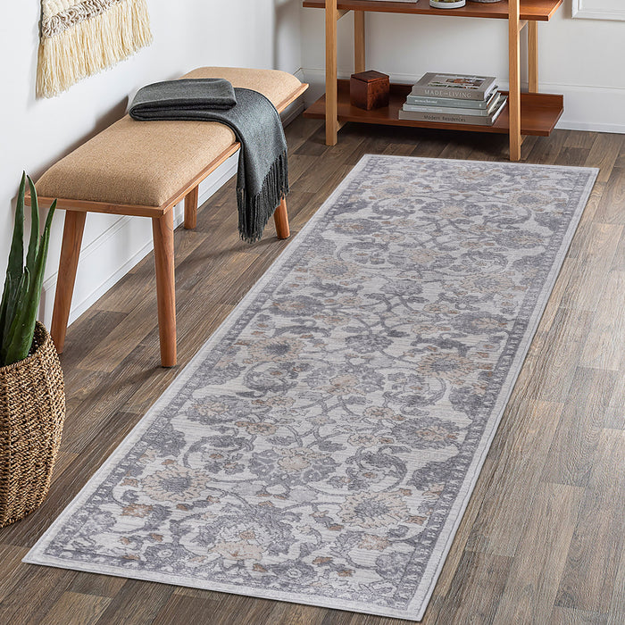 Marfi - 2' x 8' Oriental Non-Shedding Living Room Bedroom Dining Home Office Stylish And Stain Resistant Area Rug - Sand / Ivory