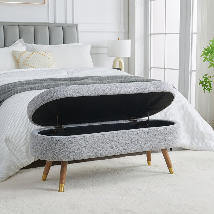 Storage Bench Upholstered Boucle Ottoman With Golden Metal Legs End Of Bed Bench For Bedroom, Living Room, Entryway, Bed Side