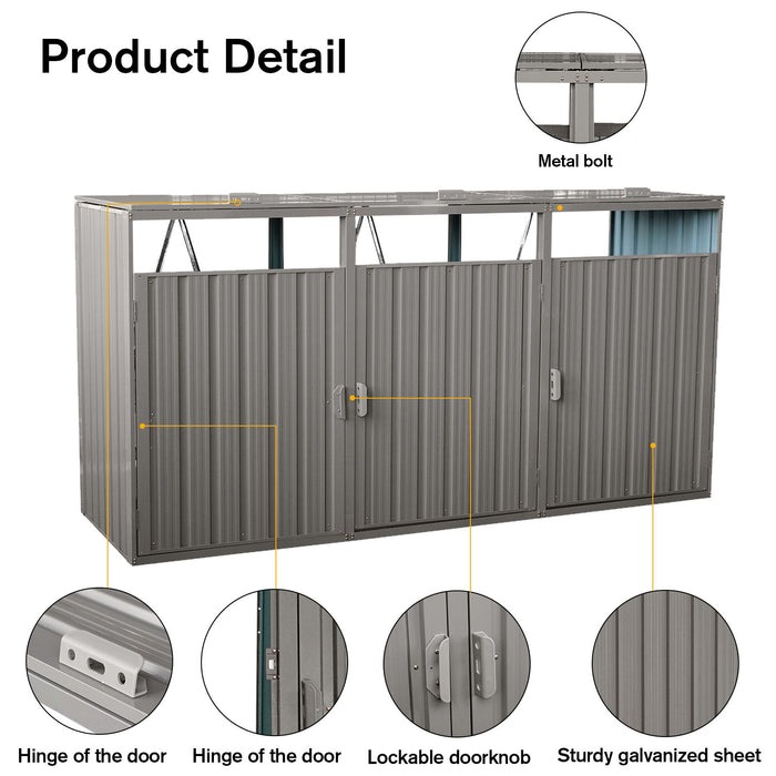 Garbage Bin Shed Stores 2 Trash Cans Metal Outdoor Bin Shed For Garbage Storage, Stainless Galvanized Steel, Bin Shed For Garden Yard Lawn