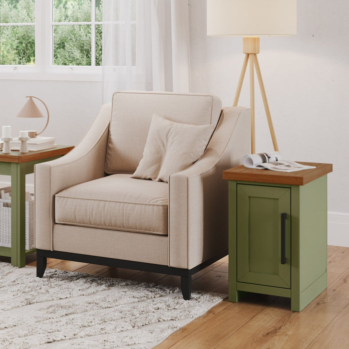 Vineyard - 14" Chairside Table - Sage Green And Fruitwood