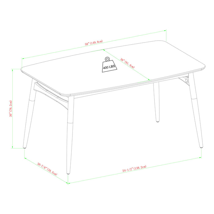 Mid-Century Modern Wood Tapered Legs Dining Table