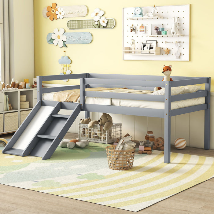 Low Loft Bed With Slide, Ladder, Safety Guardrails, No Box Spring Needed