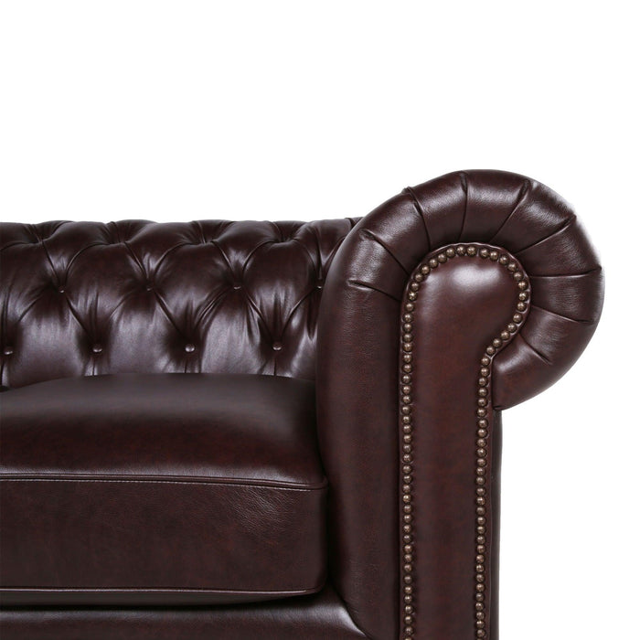 Traditional Tufted Leather Chesterfield Nailhead Sofa