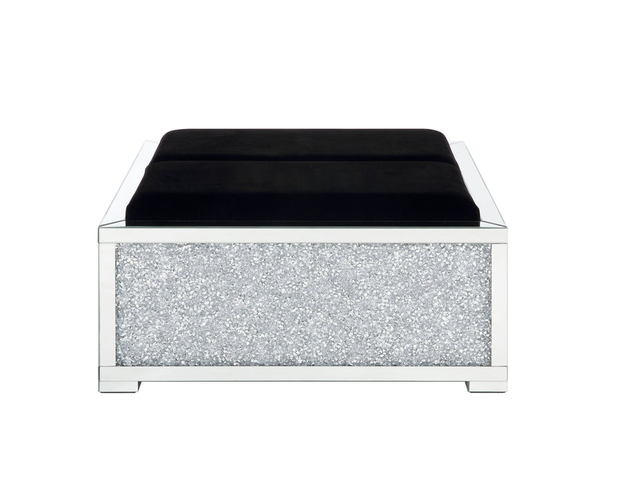 Noralie - Large Sized Mirrored And Faux Diamonds Ottoman With Storage - Silver