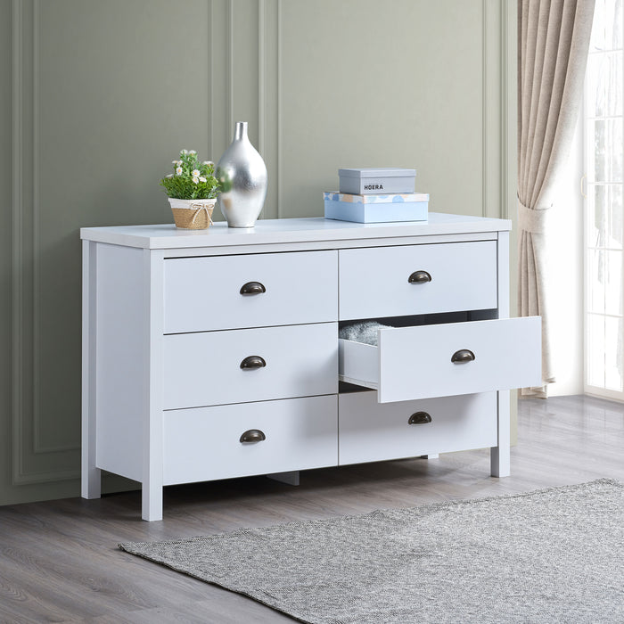 Safari - 6 Drawer Master Dresser With Interlock Drawer Feature Drawer Slide And Interlock Pre-Assembly, Wide Dressers For Bedroom 6 Deep Drawers For Closet Organizer - Classic White