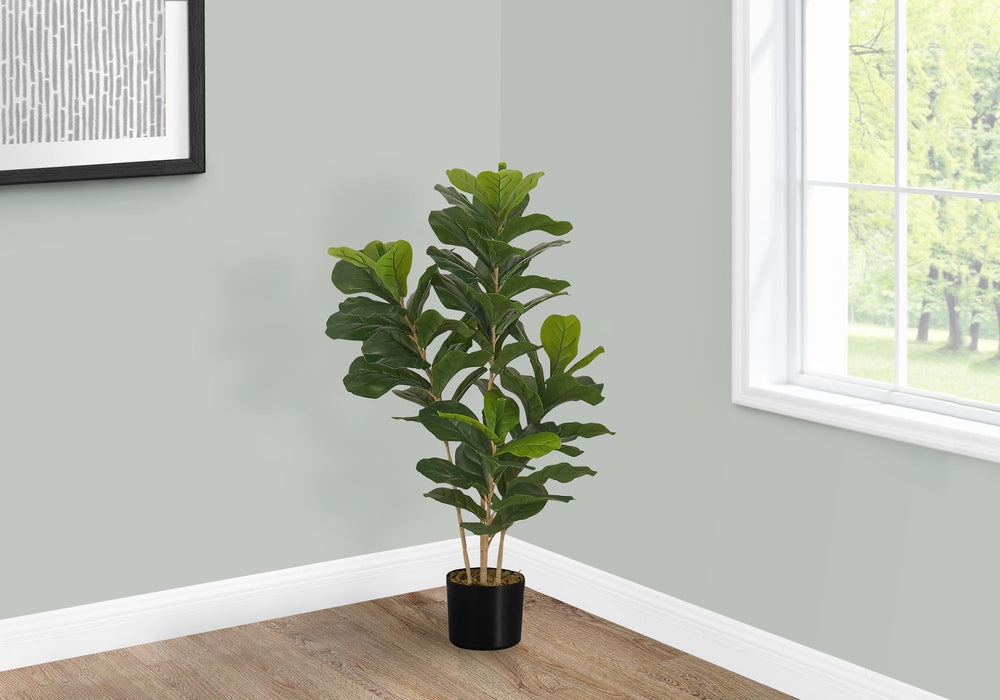 Artificial Plant, 41" Tall, Fiddle Tree, Indoor, Faux, Fake, Floor, Greenery, Potted, Real Touch, Decorative - Green / Black