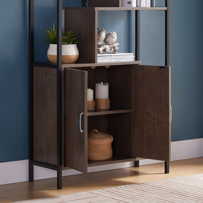 Six Shelf Modern Bookcase With Two Door Storage Cabinet With Two Shelves