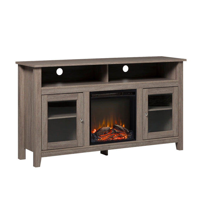 Classic Glass Door Fireplace Tall TV Stand For TVs Up To 65" - Driftwood