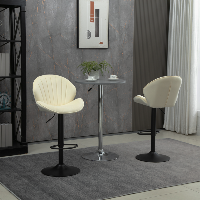 Adjustable Barstools with Back and Footrest-Cream (Set of 2)