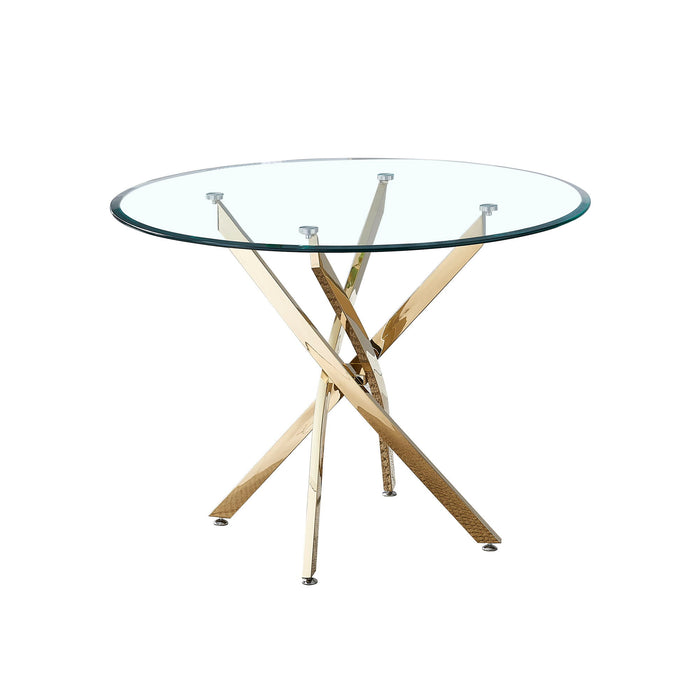 Contemporary Round Clear Dining Tempered Glass Table With Stainless Steel Legs - Gold