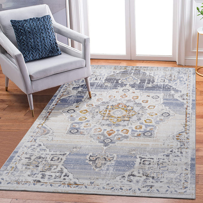 Medallion Non-Shedding Living Room Bedroom Dining Home Office Stylish And Stain Resistant Area Rug - Cream/Gold