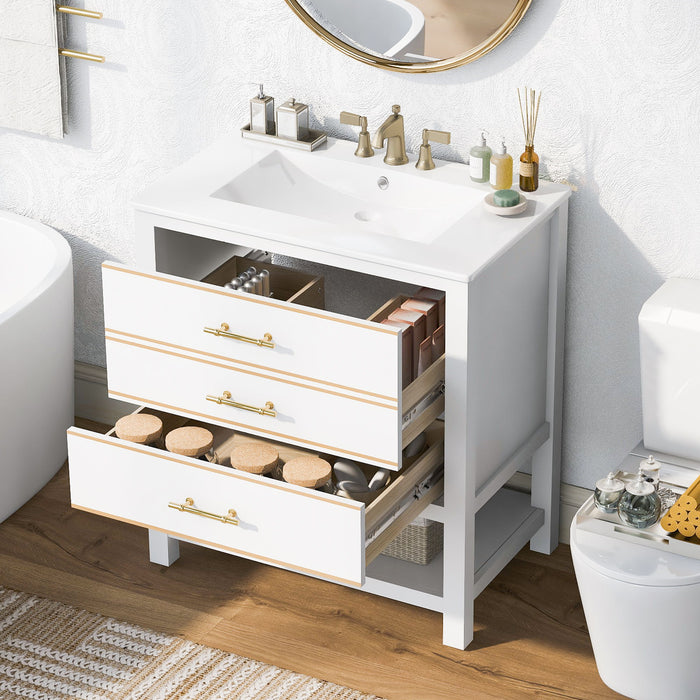 Modern Bathroom Vanity Cabinet, Combo With Open storage, Two Drawers