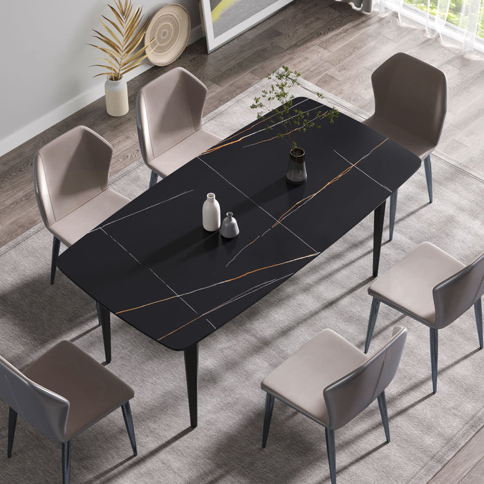 70.87" Modern Artificial Stone Curved Metal Leg Dining Table, Can Accommodate 6-8 People