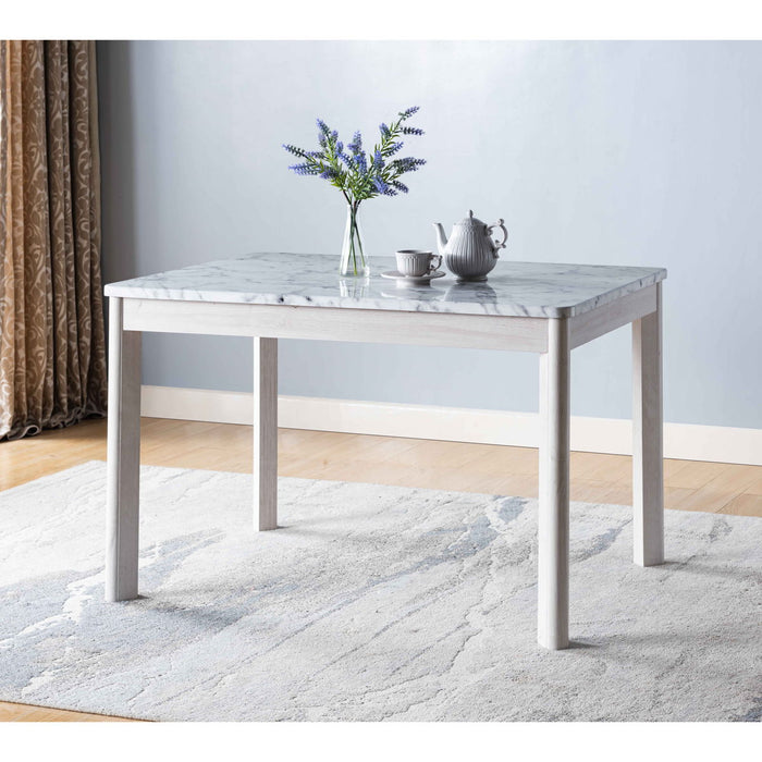 Glossy Marble Tabletop, Modern Faux Marble White Dining Table - White Oak