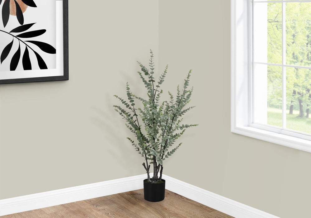 Artificial Plant, 44" Tall, Eucalyptus Tree, Indoor, Faux, Fake, Floor, Greenery, Potted, Real Touch, Decorative - Green / Black