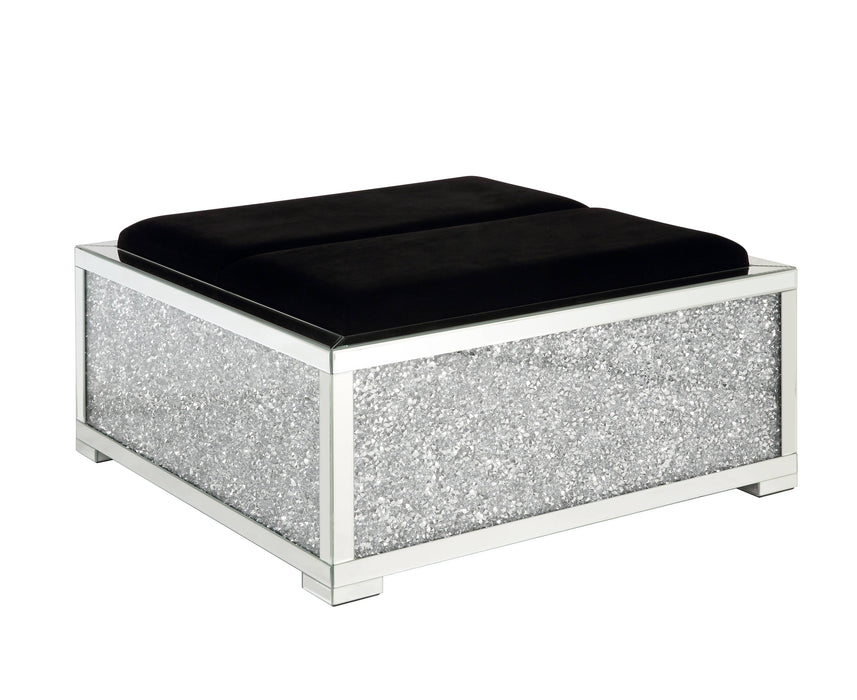 Noralie - Large Sized Mirrored And Faux Diamonds Ottoman With Storage - Silver