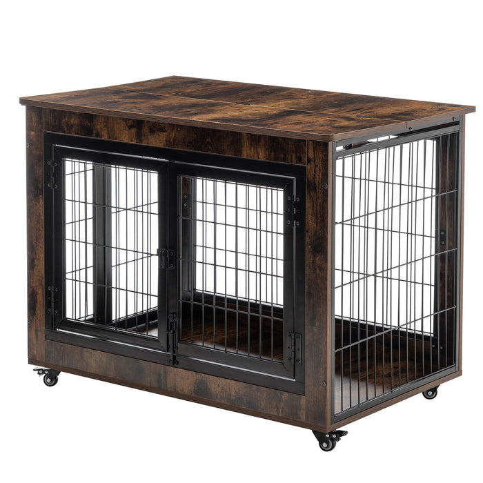 Dog Crate Furniture, Large Dog Kennel, Wooden Pet Furniture With Pull Out Tray, Home & Indoor Use, Double Door Modern Side End Table For Dog