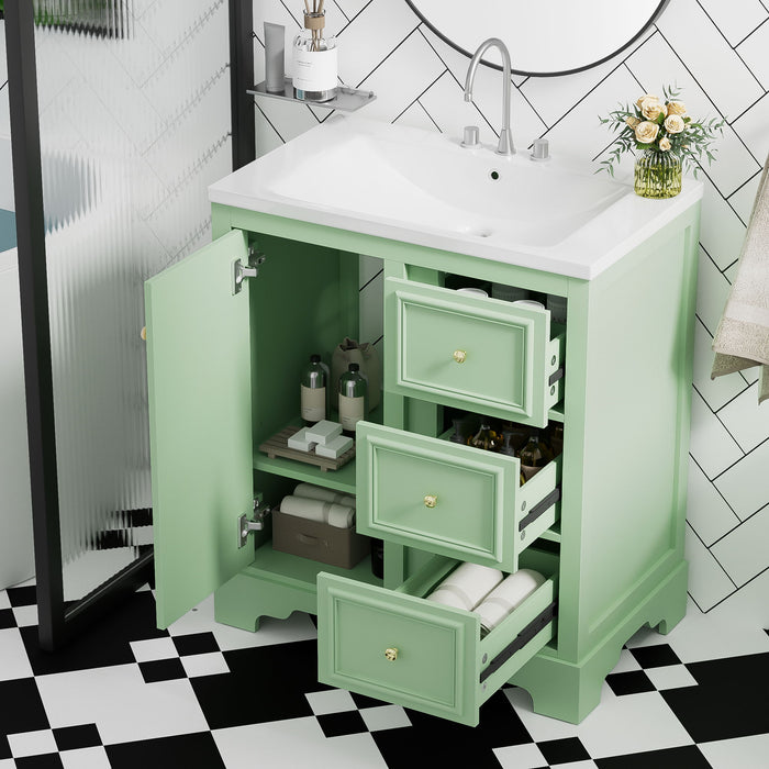 Bathroom Vanity Cabinet With Ceramic Basin, 3 Drawers And Adjustable Shelves