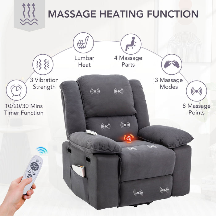 Massage Recliner, Power Lift Chair For Elderly With Adjustable Massage And Heating Function, Recliner Chair With Infinite Position And Side Pocket For Living Room