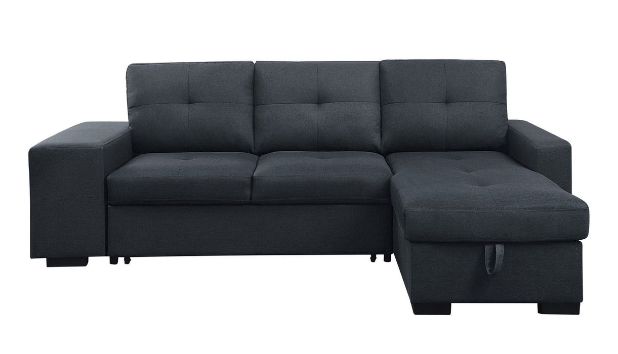 Lucas - Linen Sleeper Sectional Sofa With Reversible Storage Chaise - Dark Gray