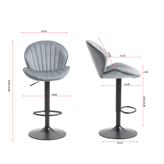 Adjustable Barstools with Back and Footrest - Grey ( Set of 2)