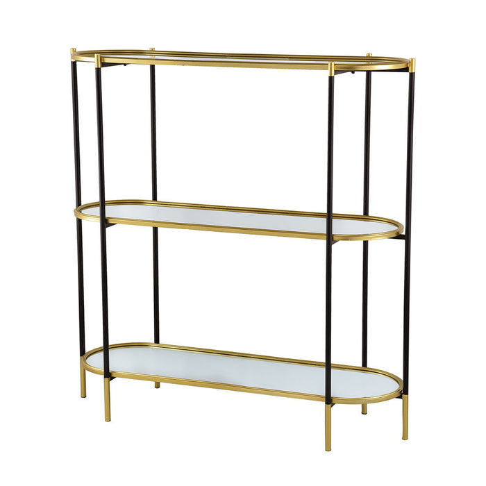 3 Tier Metal Console Table Mirrored Shelf - Black / Gold