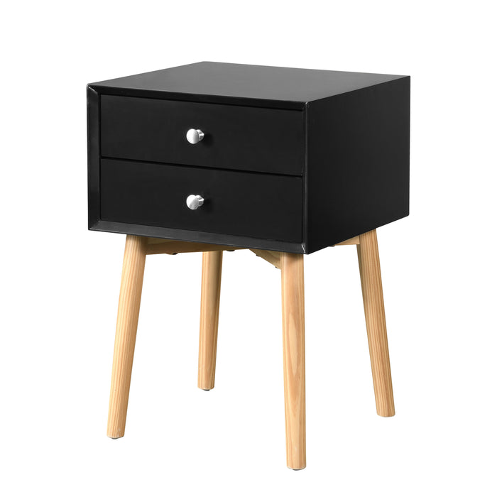 Side Table With 2 Drawer, Mid-Century Modern Storage Cabinet For Bedroom