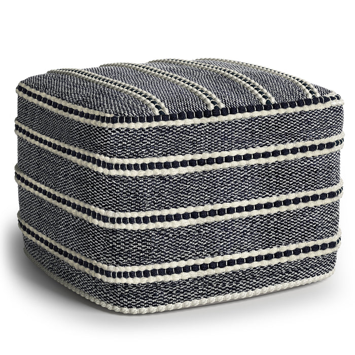 Corrie - Square Woven Outdoor / Indoor Pouf - Navy / White