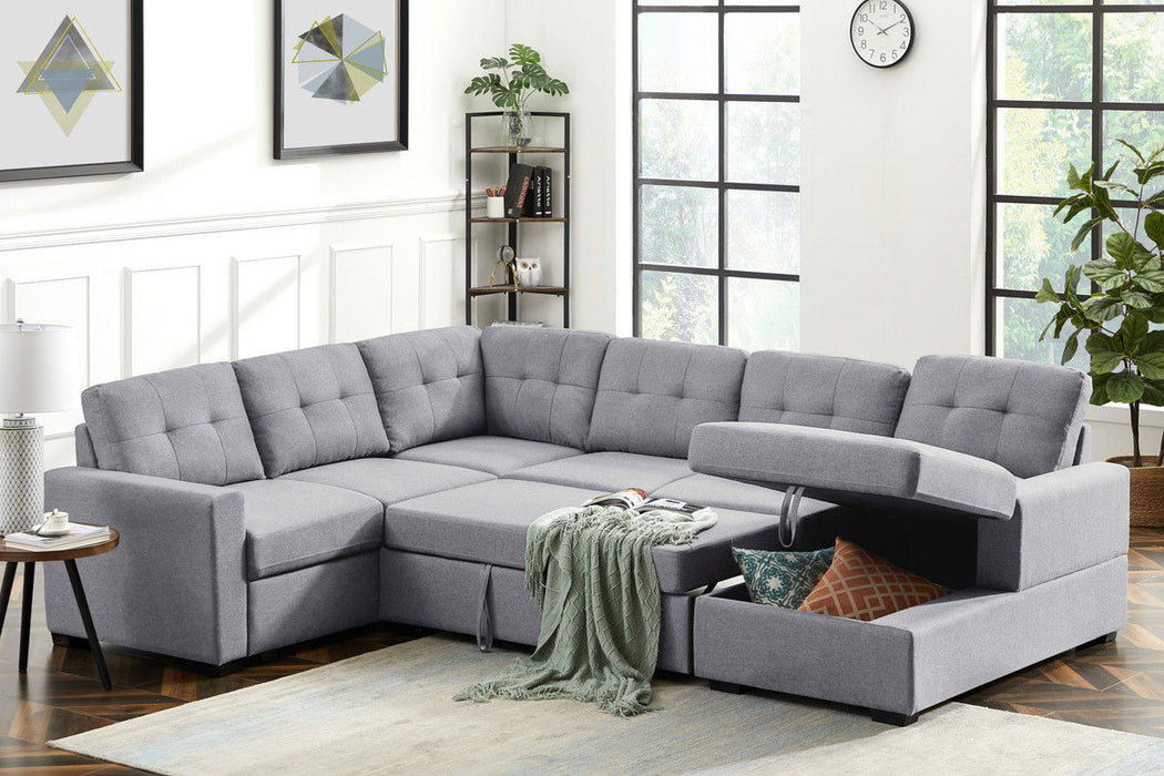 Selene - Linen Fabric Sleeper Sectional Sofa With Storage Chaise