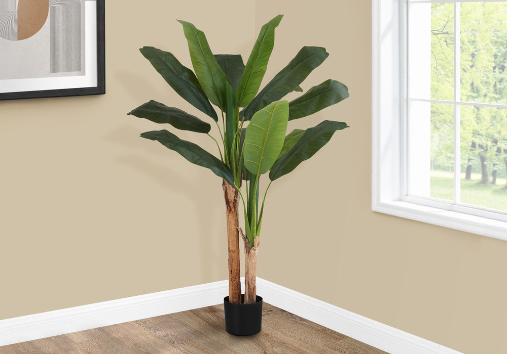 Artificial Plant, 55" Tall, Banana Tree, Indoor, Faux, Fake, Floor, Greenery, Potted, Real Touch, Decorative - Green / Black