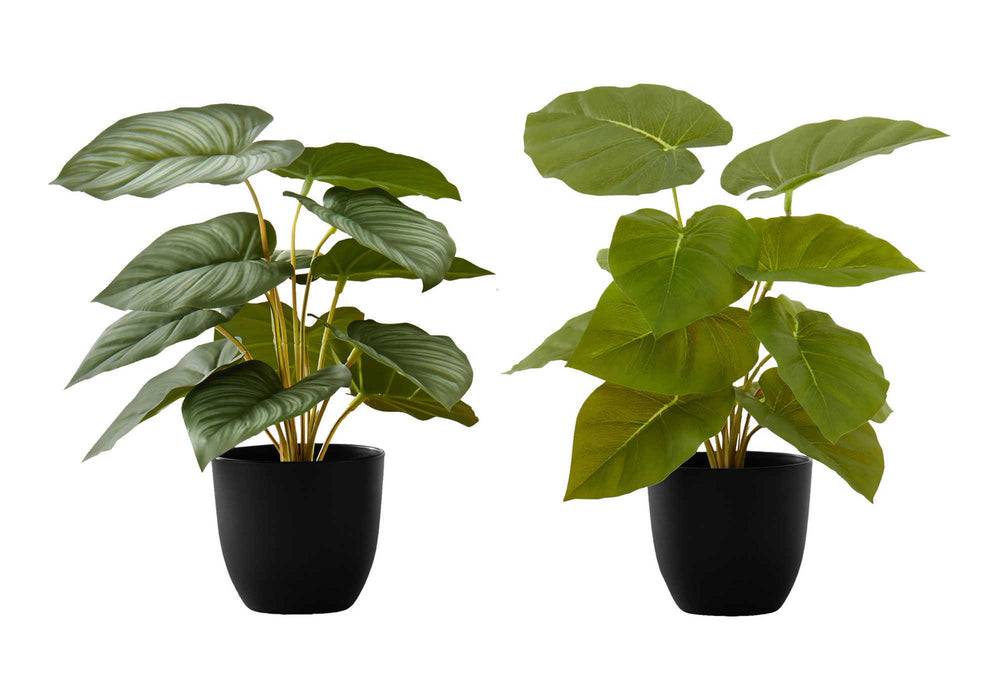 Artificial Plant, 13" Tall, Epipremnum, Indoor, Faux, Fake, Table, Greenery, Potted, Decorative (Set of 2) - Green / Black