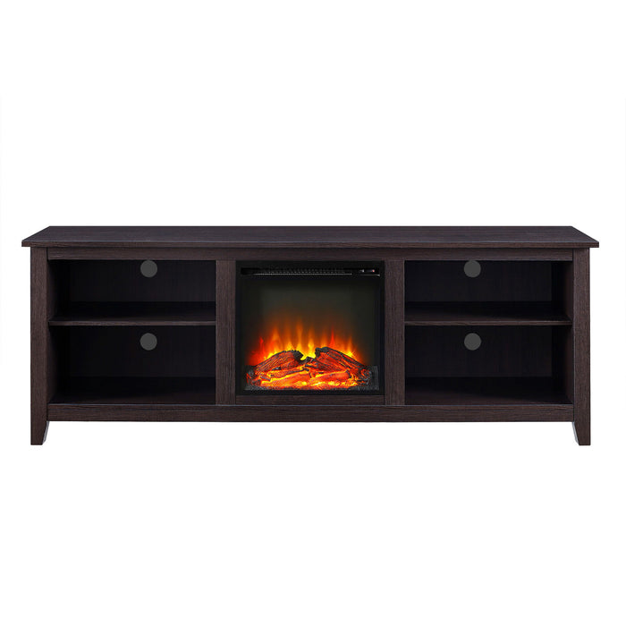 Modern Transitional Wood 70" Fireplace TV Stand For 80" TVs With 2 Shelves - Espresso