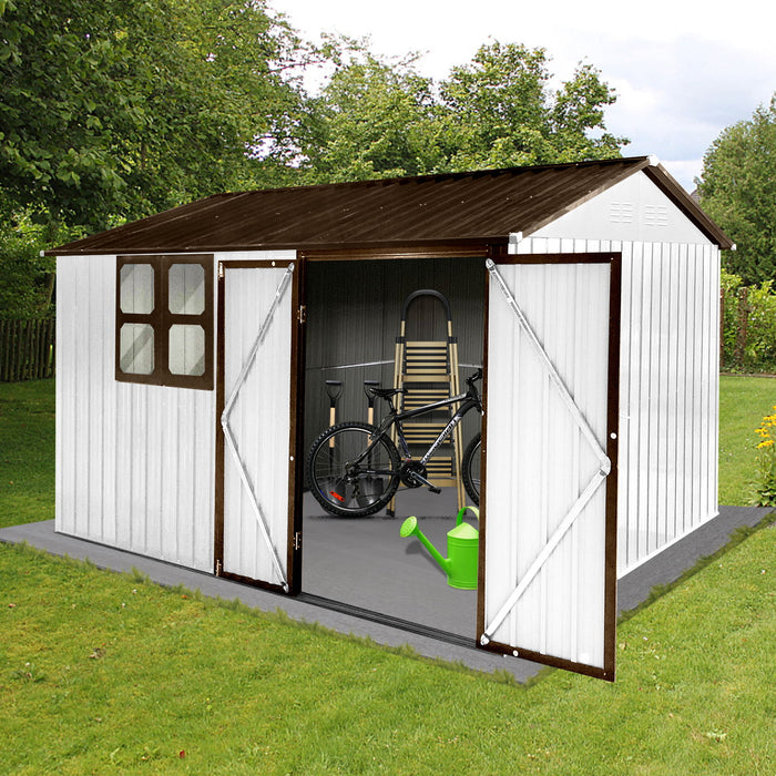 10'x8' Garden Sheds Outdoor Storage Sheds With Window - White / Coffee