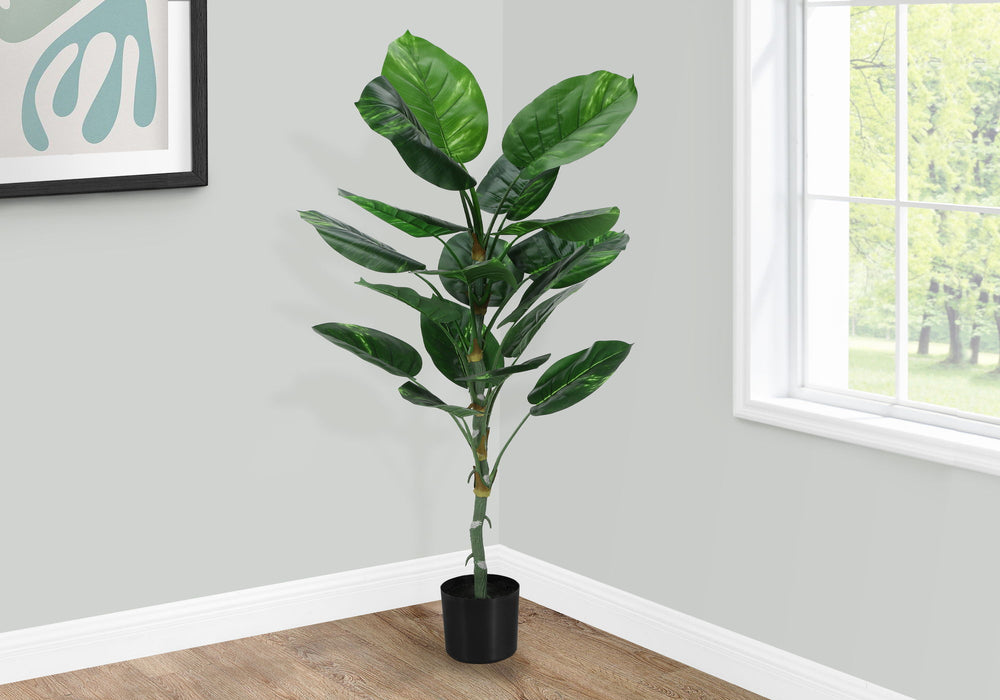 Artificial Plant, 54" Tall, Dieffenbachia Tree, Indoor, Faux, Fake, Floor, Greenery, Potted, Real Touch, Decorative - Green / Black