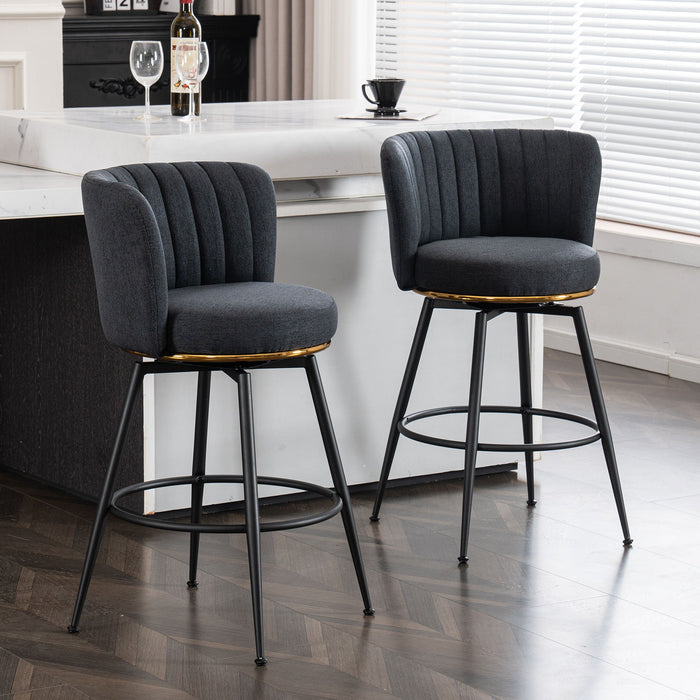 Swivel Bar Stools (Set of 2), High-Back, Adjustable, Upholstered With Elegant Metal Back Accents For Kitchen, Bar, Or Dining Room - Dark Gray