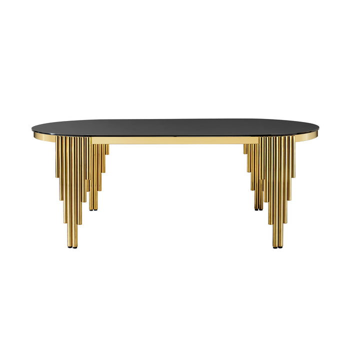 Glass Top Oval Dining Table With Gold Stainless Steel Base For 8 Seats - Gold / Black