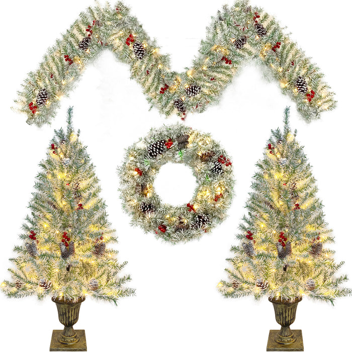 Pre-lit Christmas Tree 4-Piece Set - Retro White