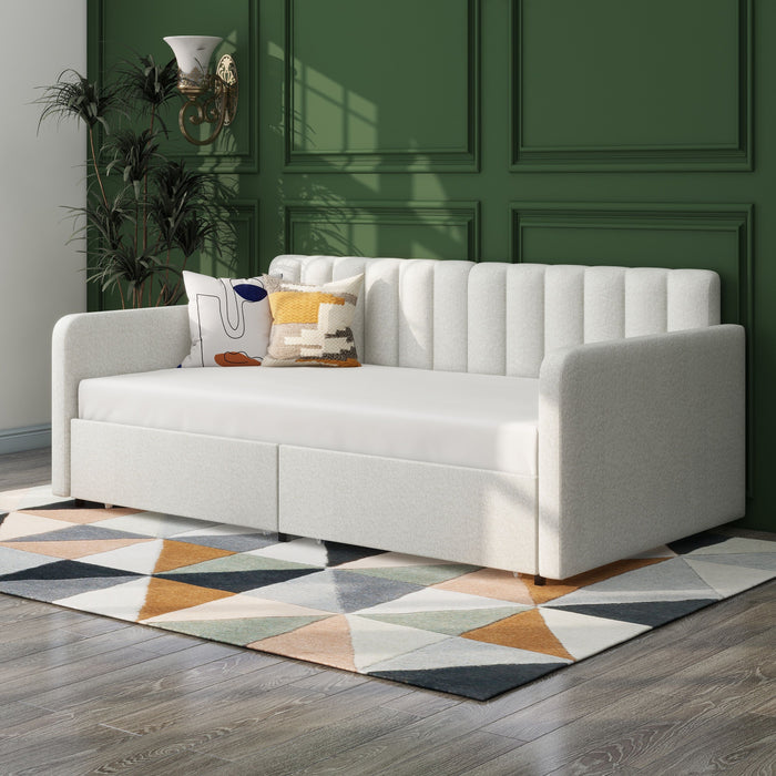 Flora - Upholstered Daybed With 2 Drawers Ribbed Tufted Backrest in Lavish Modern Design