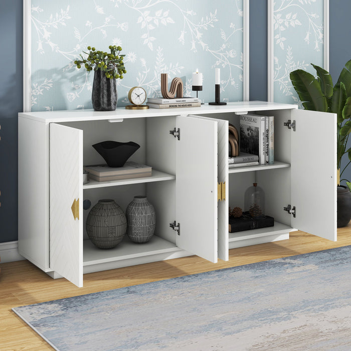 Modern Functional Large Storage Space Sideboard With Wooden Triangular Handles And Adjustable Shelves For Living Room And Dining Room