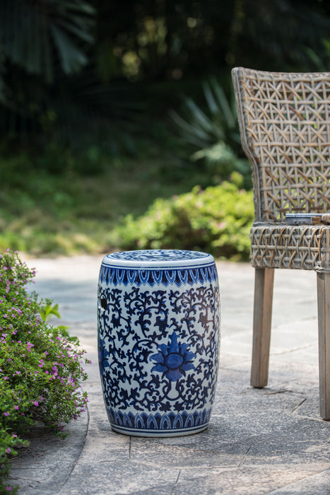 Ceramic Garden Stool, Small Side Tabel - Blue / White