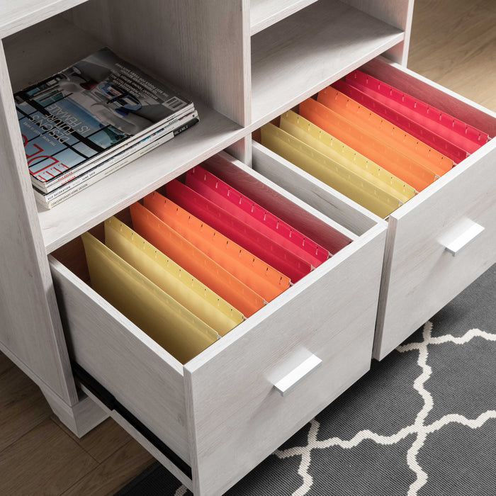 Home Office Printer Stand With Two File Cabinets And Open Shelving