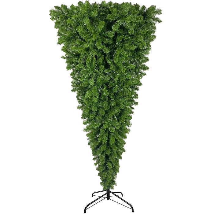 6ft Upside Down Christmas Tree with LED Warm White Lights and Metal Base - Green Leaf