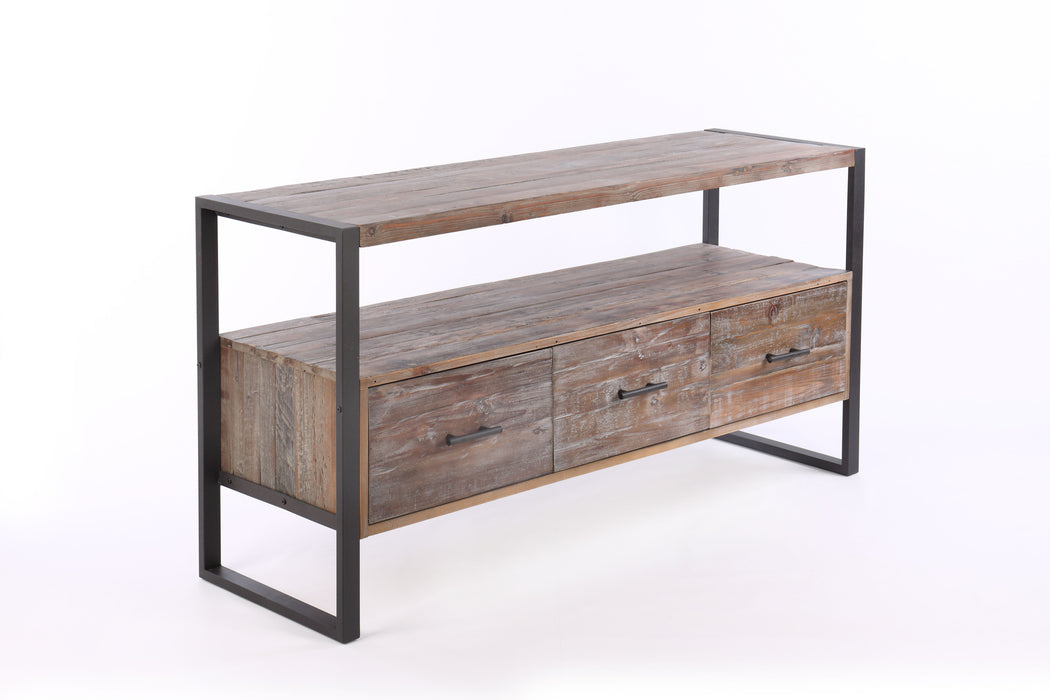 Reclaimed Wood Media TV Console Table With 3 Drarwer, Open Shelf - Antique Gray