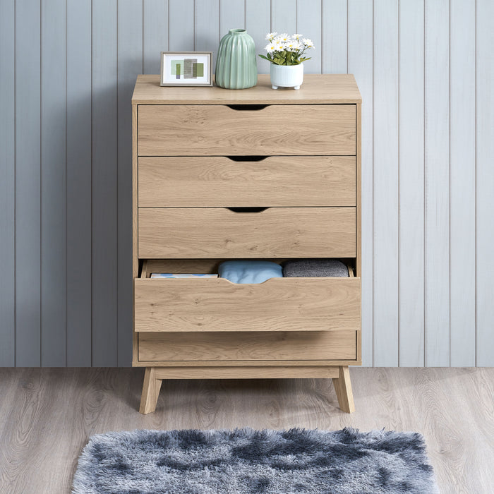 Nordica - 5 Drawer Chest With Interlock Drawer Feature Drawer Slide And Interlock Pre-Assembly, Drawer Chest For Closet Tall Dressers For Bedroom Clothes Organizer Tool - Natural Oak