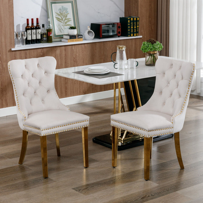 Nikki - Modern, High-End Tufted Solid Wood Contemporary Velvet Upholstered Dining Chair With Golden Stainless Steel Plating Legs, Nailhead Trim (Set of 2)