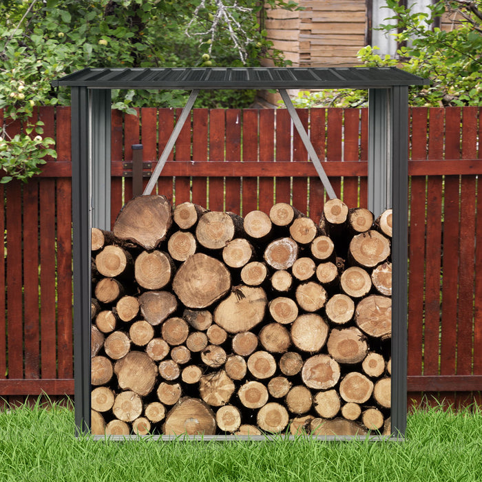 Outdoor Meta Firewood Rack, Open Wood Shed For Firewood, Pellet, Or Lumber Storage - Black