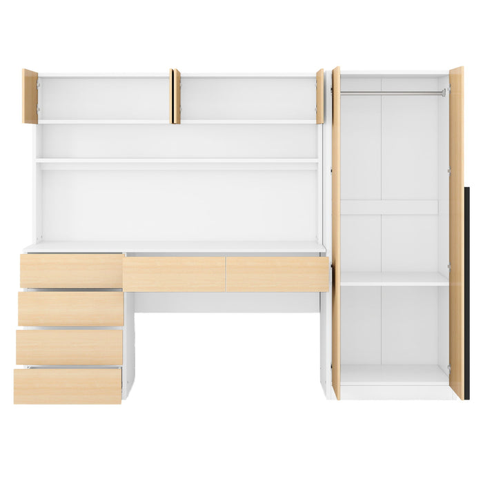 2 Door Wooden Storage Desk Wardrobe For Bedroom With Shelves And Drawers