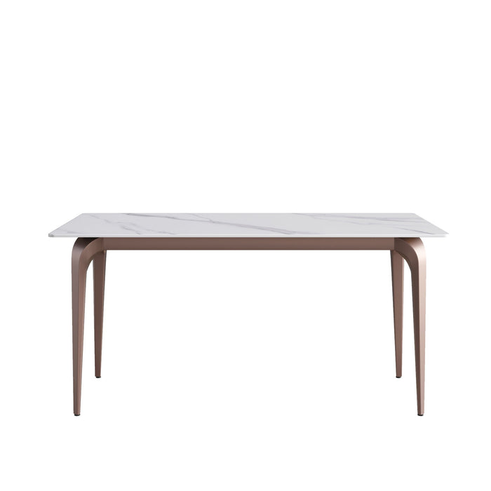 63" Modern Artificial Stone Straight Edge Metal Leg Dining Table, 6 People - White