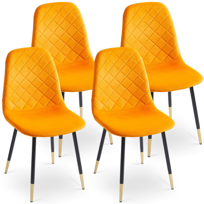 Velvet Tufted Accent Chairs With Golden Color Metal Legs, Modern Dining Chairs For Living Room